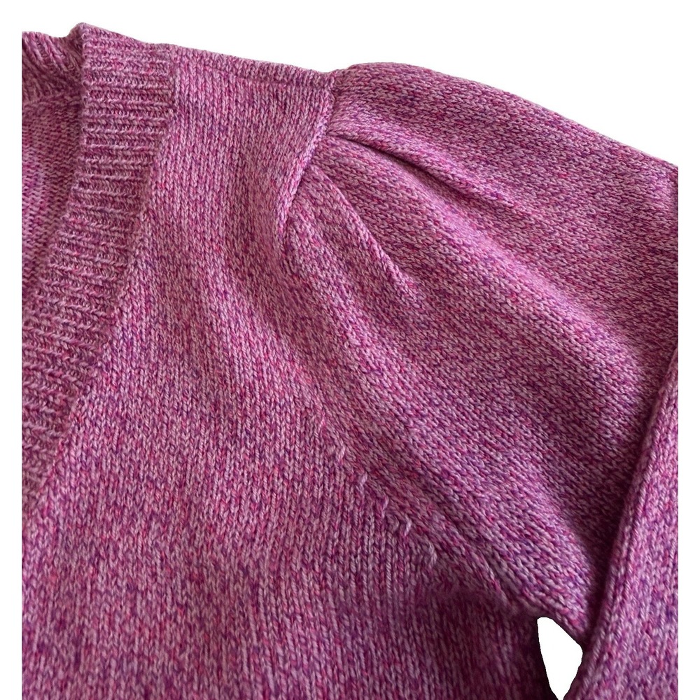 Veronica Beard Kenia Merino Wool Blend V-Neck Puff Shoulder Sweater Fuchsia XS - Picture 6 of 14